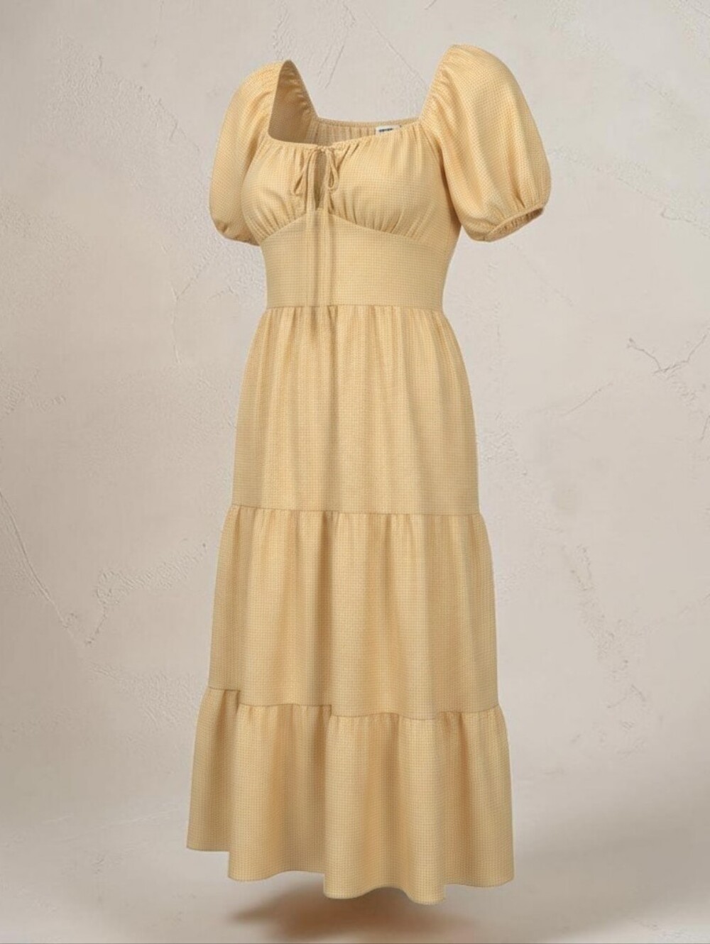 a new day Peach Puff-Sleeve Tiered Midi Dress